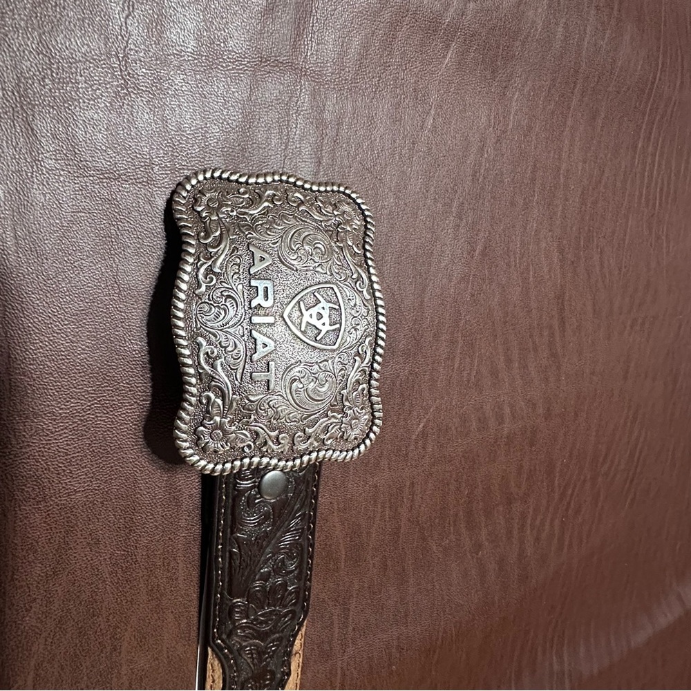 Ariat Brown and Tan Kids Leather Belt - Picture 2 of 9